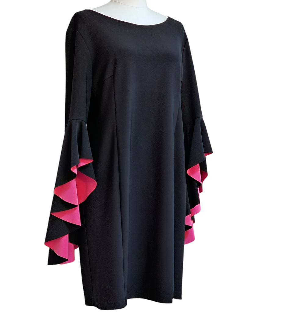 Nicole Miller Cocktail Spandex Little Black Dress Pink Romantic Statement Sleeves 14