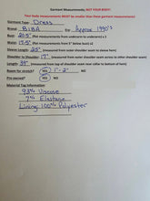 Garment measurements form