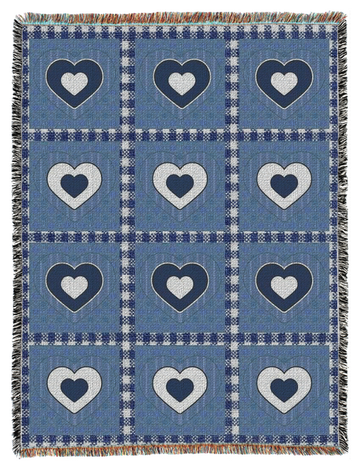 Blue Hearts Oversized Woven Blanket