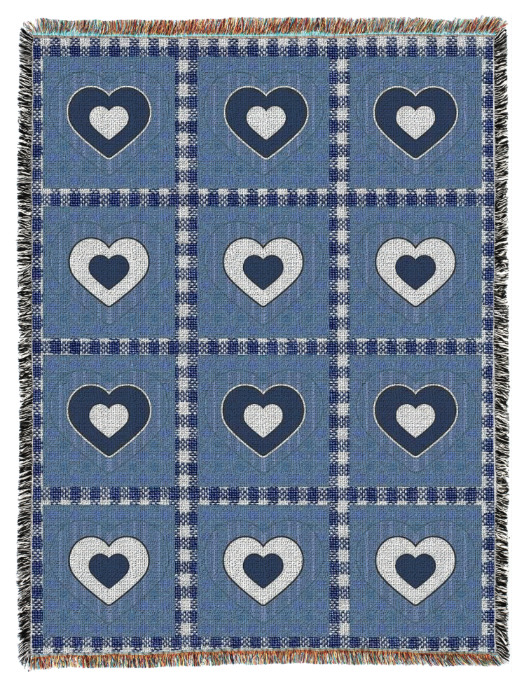 Blue Hearts Oversized Woven Blanket