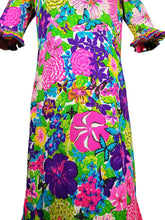 Vintage MR. DINO c.1970 Multicolor Floral and Striped Print Dress with Hawaiian Flare