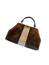 Vintage Roberta di Camerino two toned chocolate and cream-colored velvet and brown leather handbag