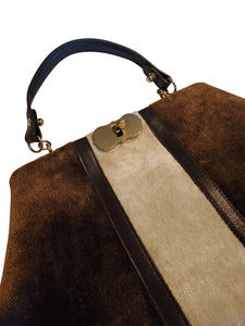 Vintage Roberta di Camerino two toned chocolate and cream-colored velvet and brown leather handbag