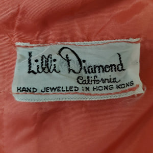 Vintage Lilli Diamond California Hand Jeweled Peach Cocktail Dress