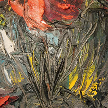 Ruth Womack Texas Midcentury Art Oil on Canvas Palette Knife Red Roses Gilt Swedish Frame