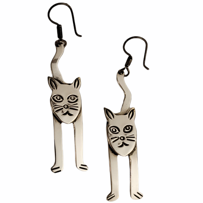 Modernist Sterling Silver Stylized Cat Taxco Earrings