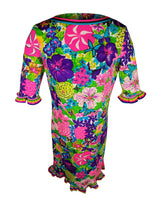 Vintage MR. DINO c.1970 Multicolor Floral and Striped Print Dress with Hawaiian Flare