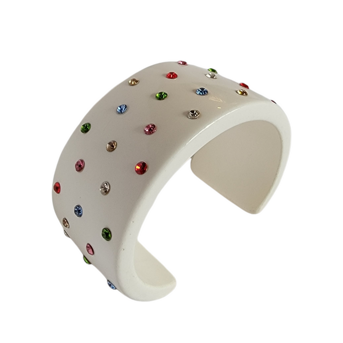 Vintage White Chunky Wide Lucite Rhinestones Cuff