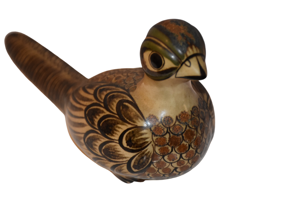 Long-tailed Vintage Ceramic Bird Signed by Carlos Villanueva
