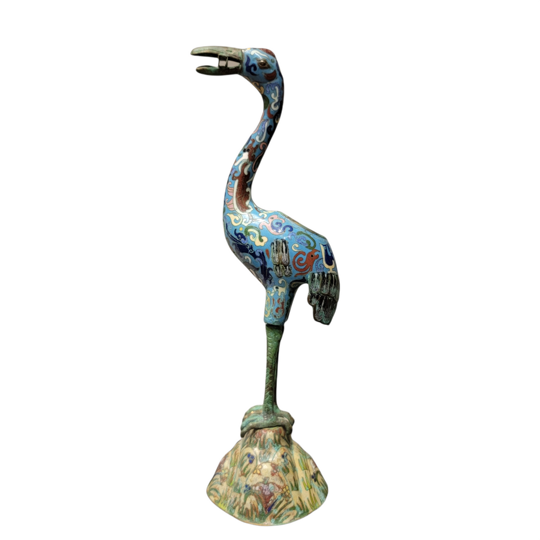 Antique Chinese Cloisonne Crane Candleholder
