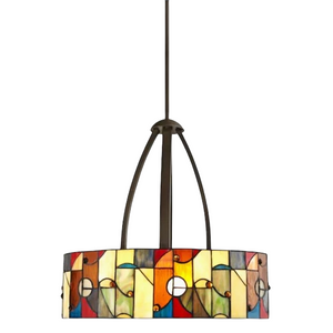 Oval Shaped Stained Glass Pendant Chandelier Light