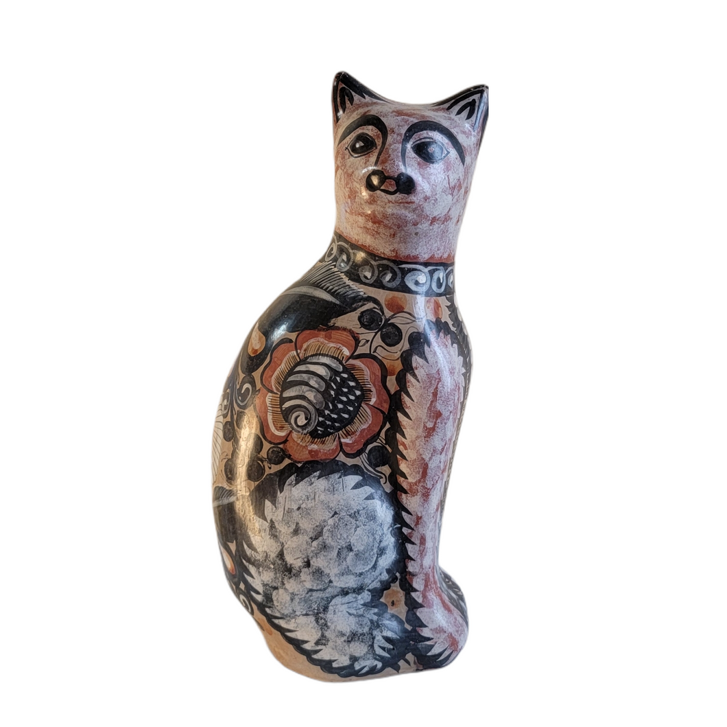 Tonala Burnished Clay Hand Painted Mestizo Ceramic Nahual Cat