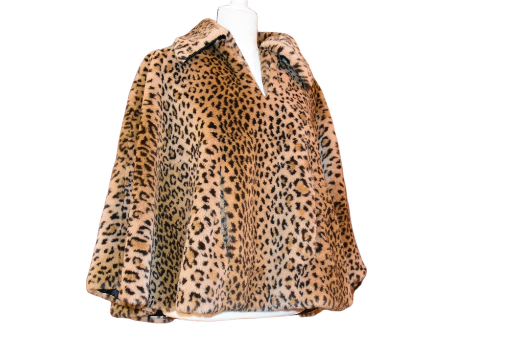 Cache Faux Fur Leopard Print Cape