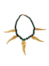 Mary McFadden Gold Tone Stylized Wisteria Filigree Style Brooch & Bead Necklace Set