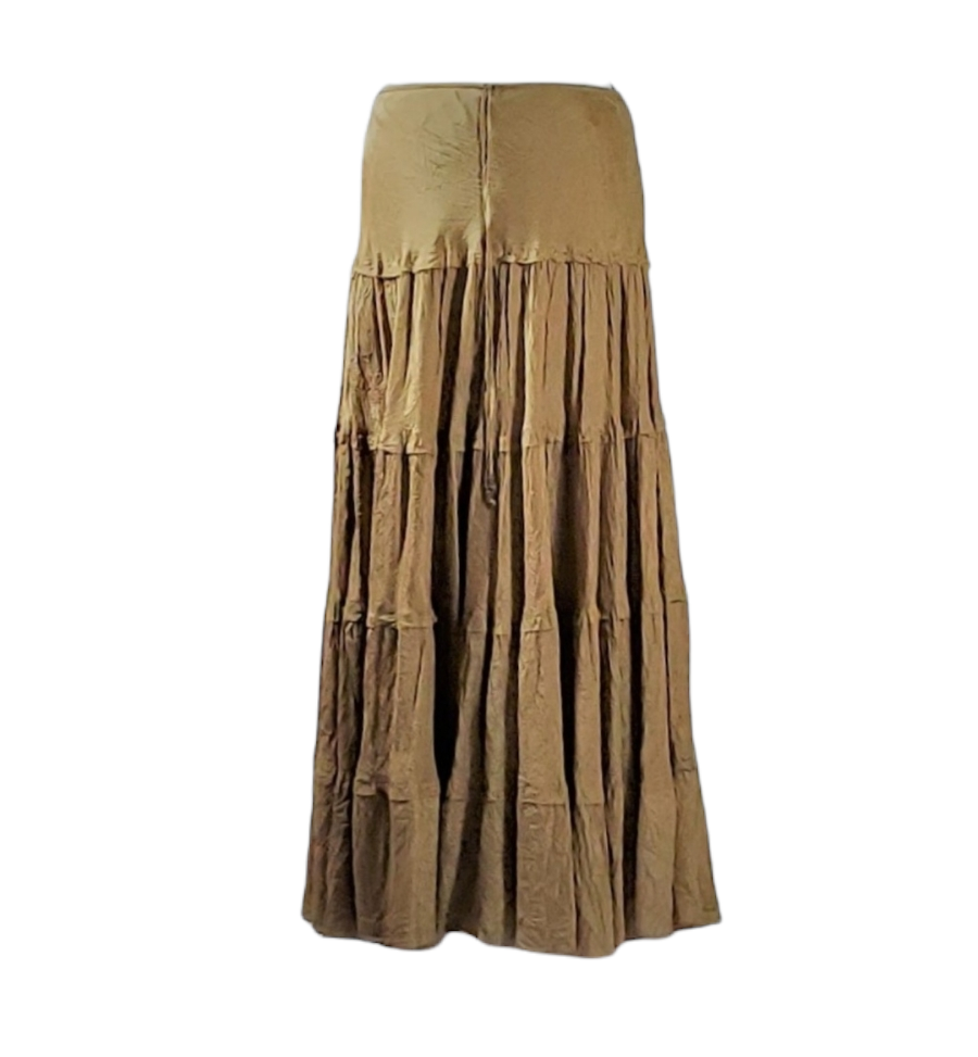 Silk Maxi Tan Hippie Bohemian Boho Skirt Medium