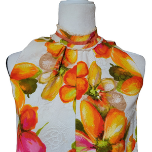 Vintage 1960’s Edna Oliver Waikiki Hawaiian Maxi Dress Embroidered Floral Print