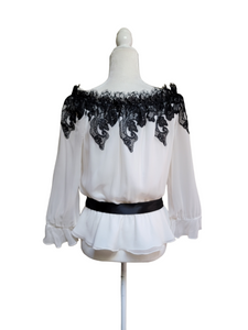 Victor Costa Ivory Silk Black Lace Top